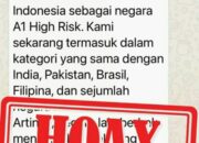 Informasi RI Masuk Kategori A1 High Risk dari WHO adalah Hoaks