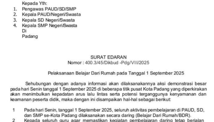 Isu Demo Besar Kota Padang Keluarkan Surat Edaran