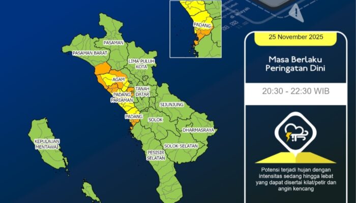 BMKG: Hujan Lebat Disertai Petir Masih Berpotensi Terjadi di Sumbar